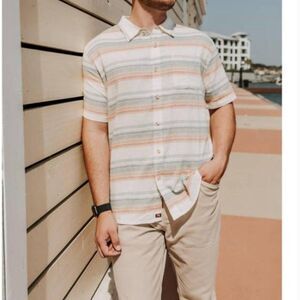 THE NORMAL BRAND Men's Freshwater Short Sleeve Sport Shirt Canyon Stripe L